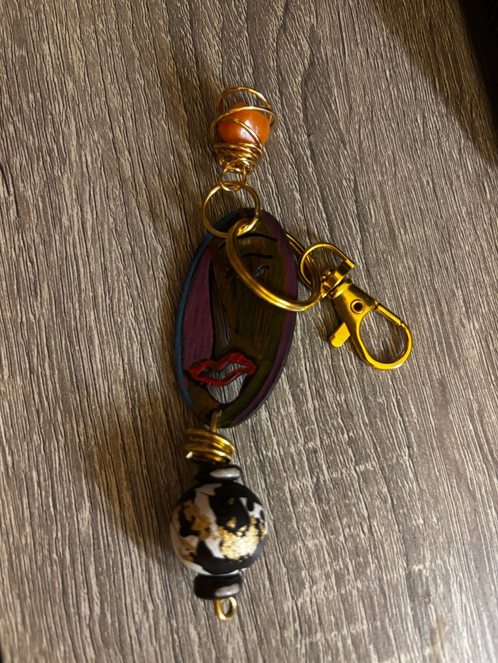 Handmade Bag Charm with Red Accent – Women Accessories